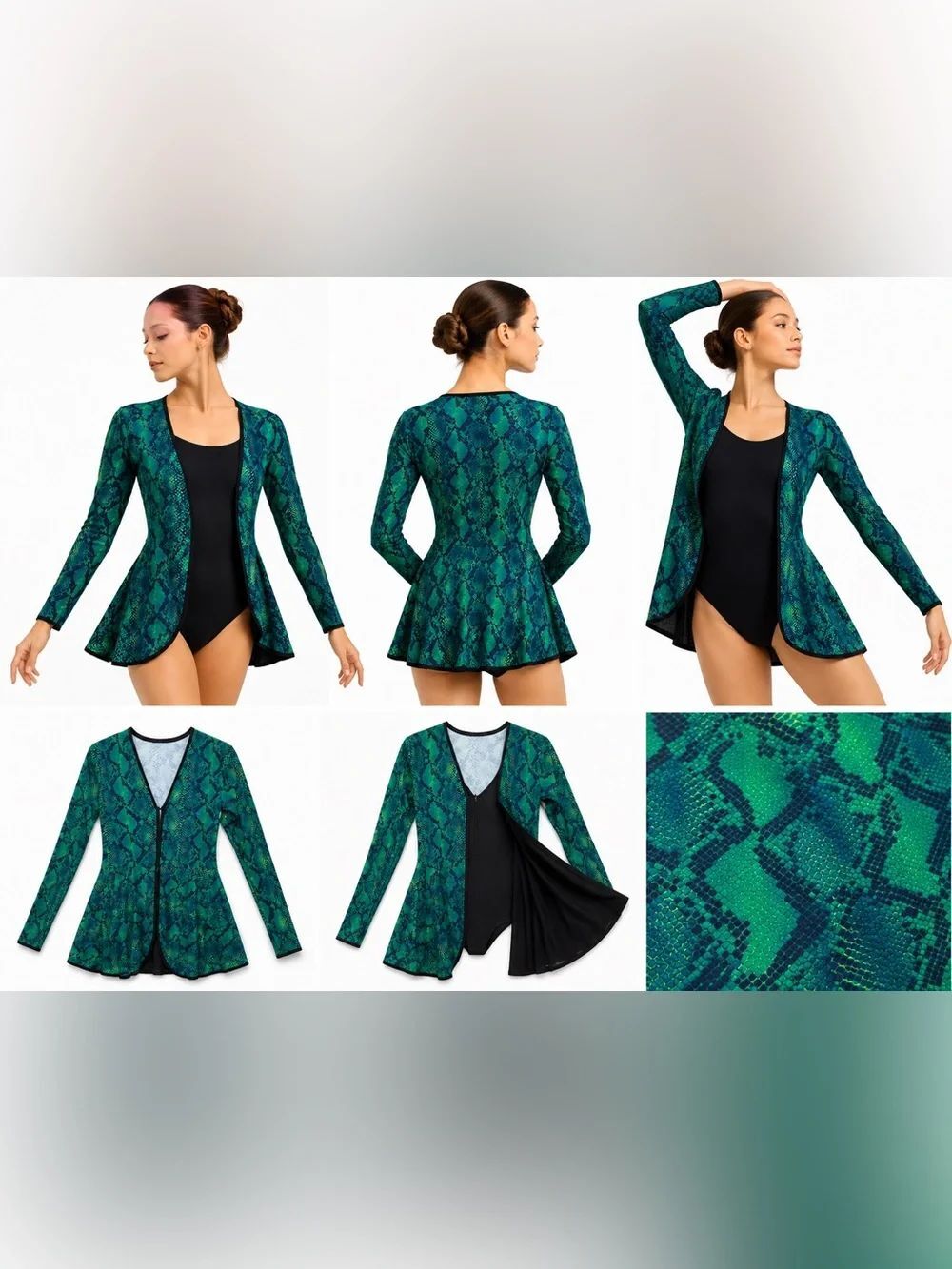 Snake Print Dance blazer Jacket Green Black Stretch Performance Costume Layer LC